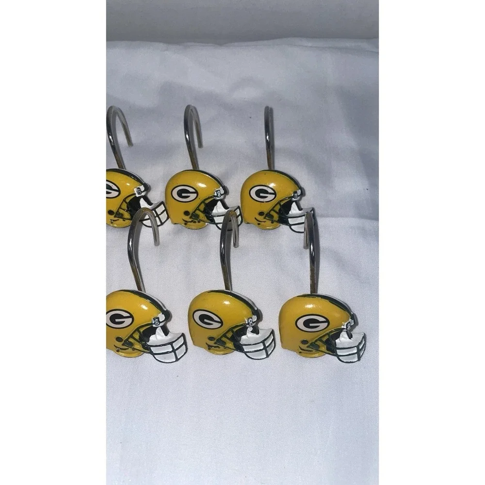 Green Bay Packers NFL Shower Curtain Hooks Set of 10 Yellow Helmet Bathroom
